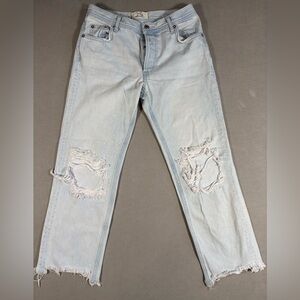 Free People We the Free Light Wash Straight Distressed Button Fly Jeans Size 25